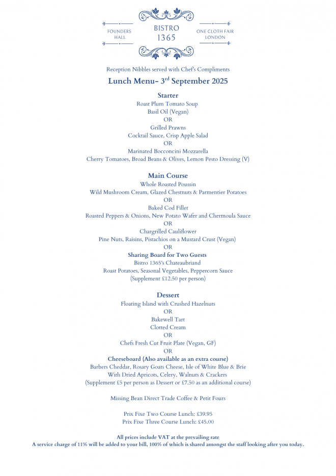 Bistro 1365 Menu
