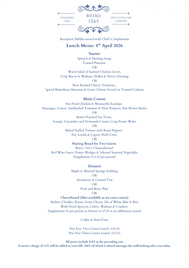 Bistro 1365 March Menu