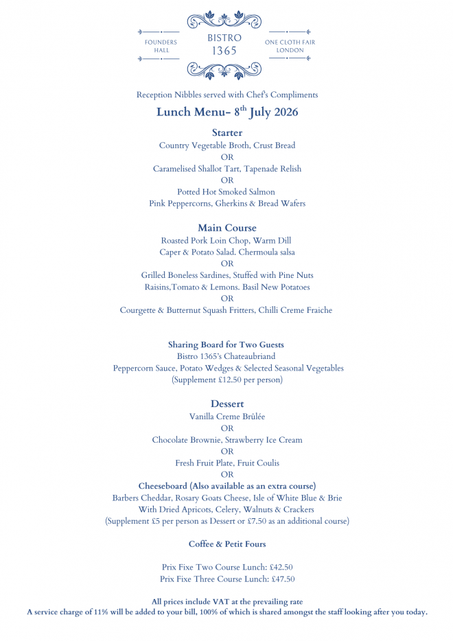 Bistro 1365 March Menu