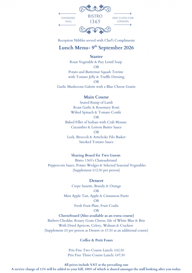 Bistro 1365 September Menu