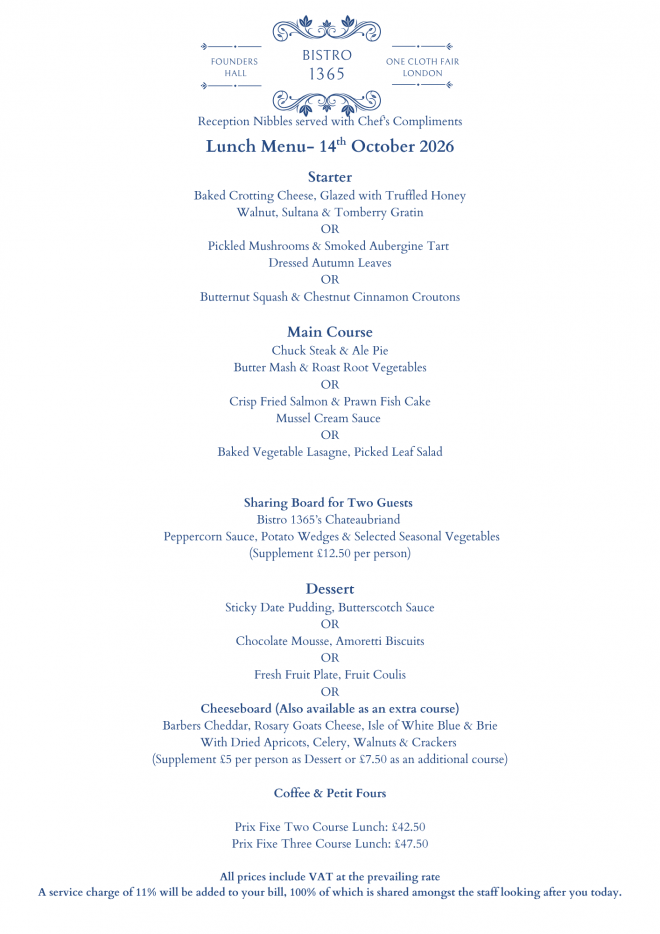 Bistro 1365 September Menu